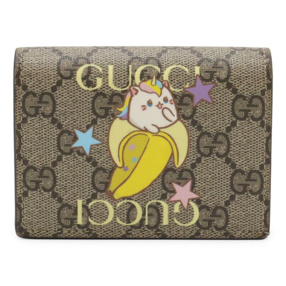 Gucci GG Supreme Card Case Wallet Beige Yellow
